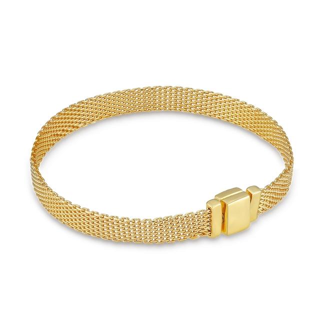 Reflection Bracelet Rose Gold Color 925 Starling Silver Steel Mesh Flat Bracelet Fit Temperament Charms Bead Fashion Women