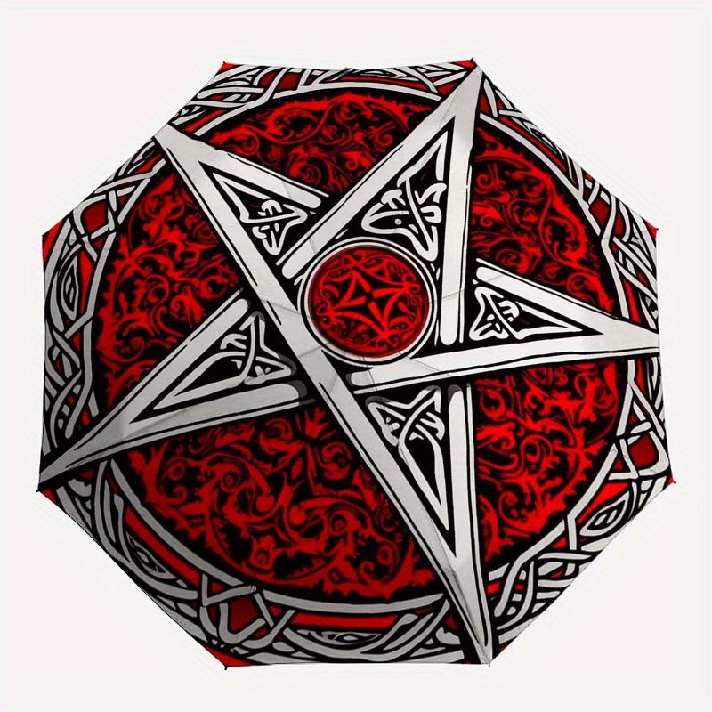 Red and White Pentagram - Mystic Symbol Decal for Cars, Laptops, or Umbrella, Portable 3-Fold Umbrella for Men & Women,Christmas Gift ES141