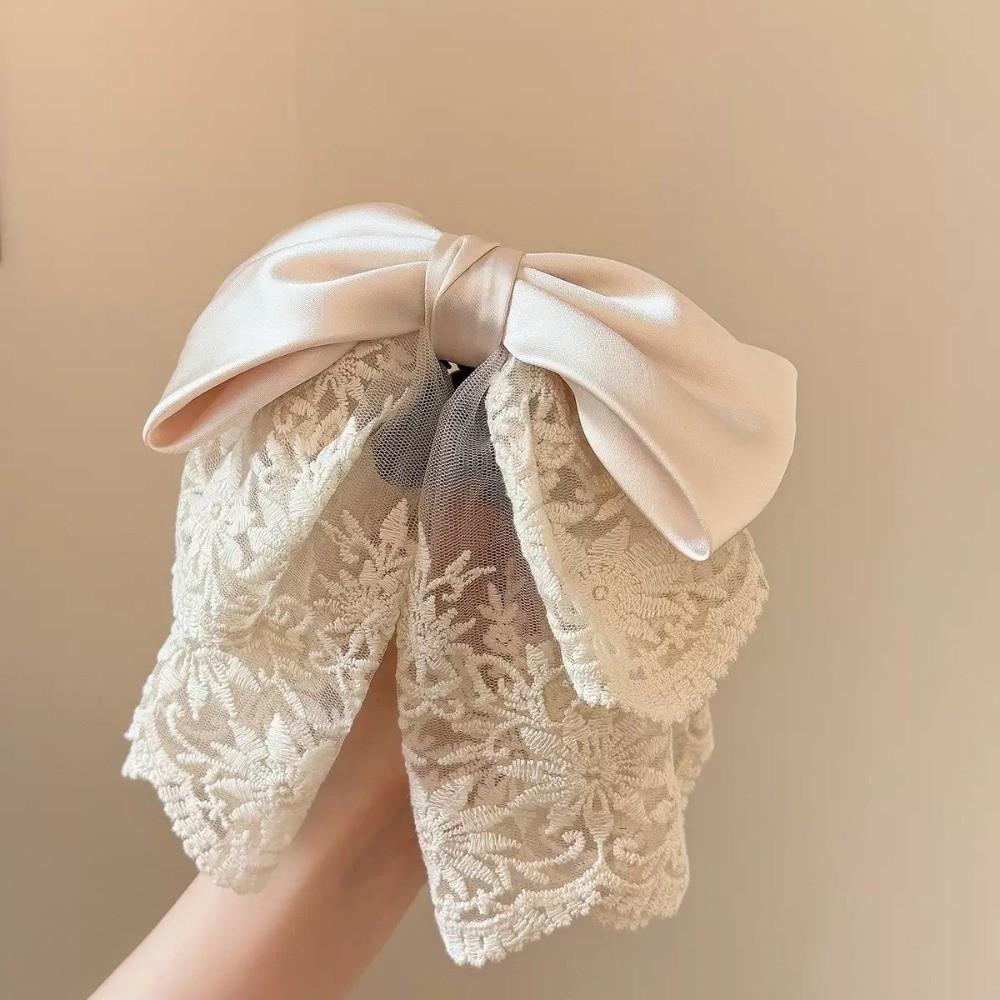 Retro Ponytail Hair Clip Embroidered Mesh Headwear Fashion Bow Hair Claws  Hair Accessories