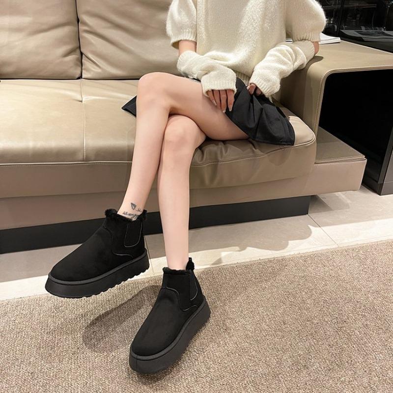 New Solid Color Medium Heel-cm Short Sleeve Snow Boots Cow Suede Matte Leather