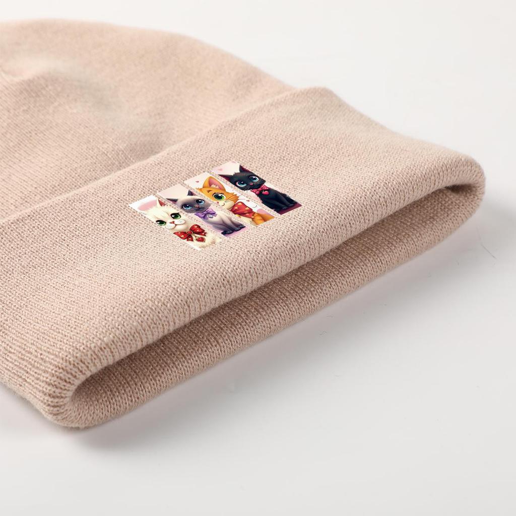 Зимняя вязаная шапка с изображением мультяшного кота, шапка с черепом животного, легкая манжета, модная вязаная шапка-капка