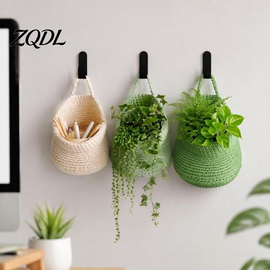Space Saving Wall Decor 3PCS Woven Hanging Storage Bag, Natural Cotton Rope Fruit Baskets, Decorative for Cosmetics Boho Multi-functional Crochet