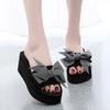 Heels Height 6cm Slippers Women's Summer Platform Fashion Bow One-line Wedges High Heels Flower Flip-flops