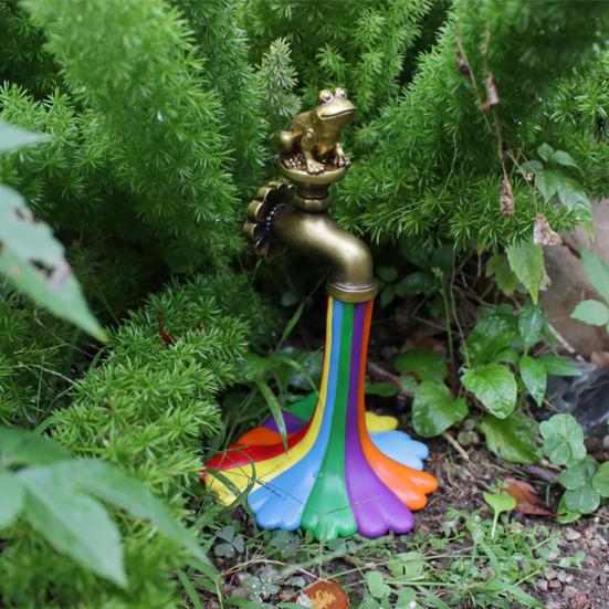 Украшение для крана, фигурка лягушки из смолы, креативное животное, Радужный кран, статуя для сада, украшения дома