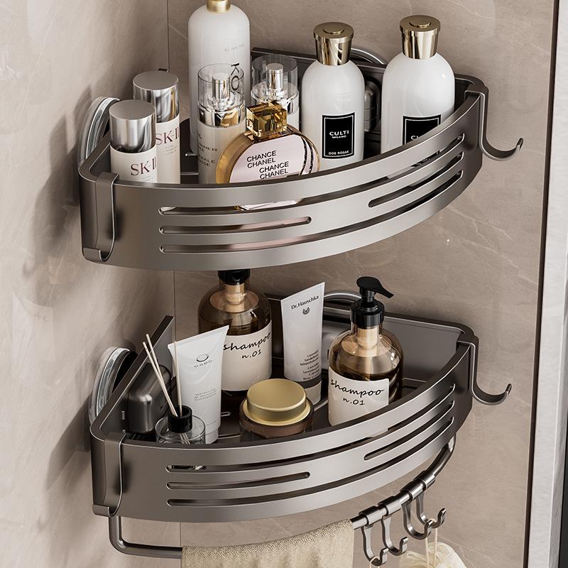 Punch-Free Bathroom Wall Shelf - Aluminum Vacuum Corner Rack