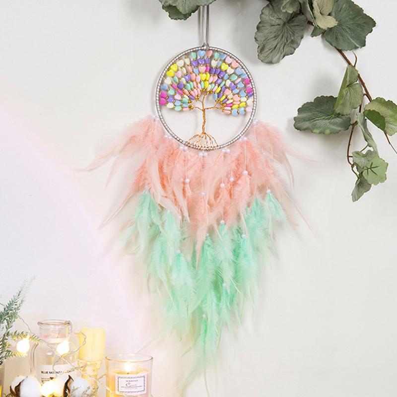 Tree Of Life Dream Catcher Handmade Pink Gravel Wall Hangings Feather Craft Home Decor Wind Chimes Dreamcatchers Room Decorate Quality