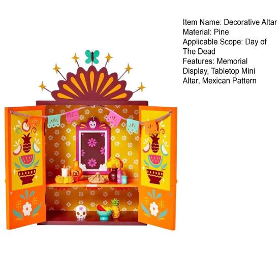 Мини-деревянный алтарь День мертвых Алтарная коробка с рамкой для фотографий с памятью Мексиканский узор Мини-алтарь для домашнего украшения стола