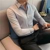 Мужская приталенная рубашка с длинным рукавом, не требующая глажки, однотонная, официальная, деловая, эластичная, на пуговицах