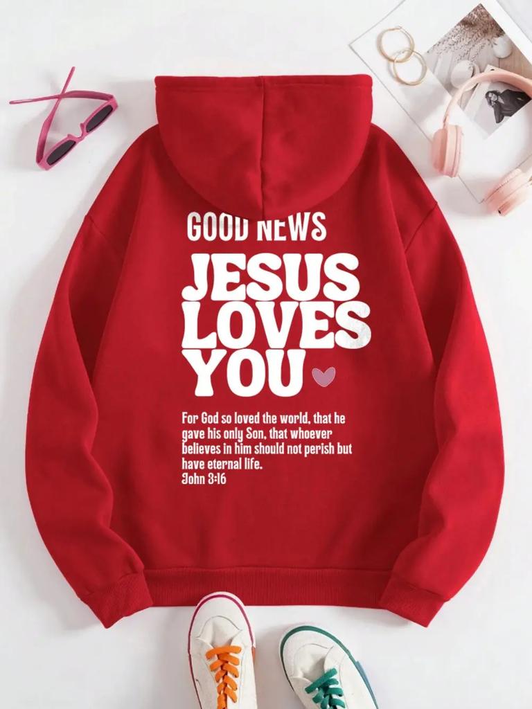 Autumn Mens Hoodies Good News Jesus Loves You Printing Pullovers Loose Pocket Warm Comfortable Sweatshirts Street Clothing