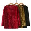 Women's Plus Size Velvet Blouse Spring Autumn Loose Long Sleeve Velvet T-Shirt Printed Pullover Blouse