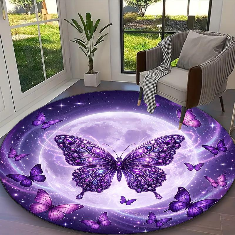 1pc Dreamy Lunar Butterfly Radiance Printed Chair Rug for Home Office Use, Living Room Kitchen Game Room Round Carpet