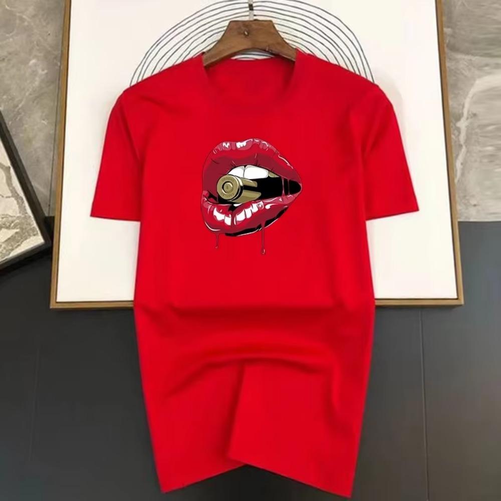 Брендовые футболки для мужчин, летняя мода, сексуальные губы, укусы пуль, принт, рубашка, хлопок, высокое качество, женская одежда, топы, уличная одежда