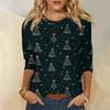 Рубашки с рукавом 3/4 для женщин Милые рождественские принты Графические футболки Блузки Повседневные Большие размеры Базовые топы Пуловеры