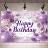 2D Pastel Purple Flower Balloon Backdrop for Elegant Female Birthday Portrait Photoshoot