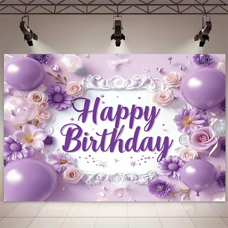 2D Pastel Purple Flower Balloon Backdrop for Elegant Female Birthday Portrait Photoshoot