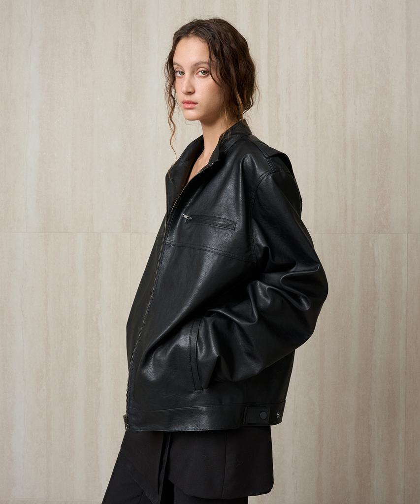 Rerhee Men Faux Leather Biker Jacket Black