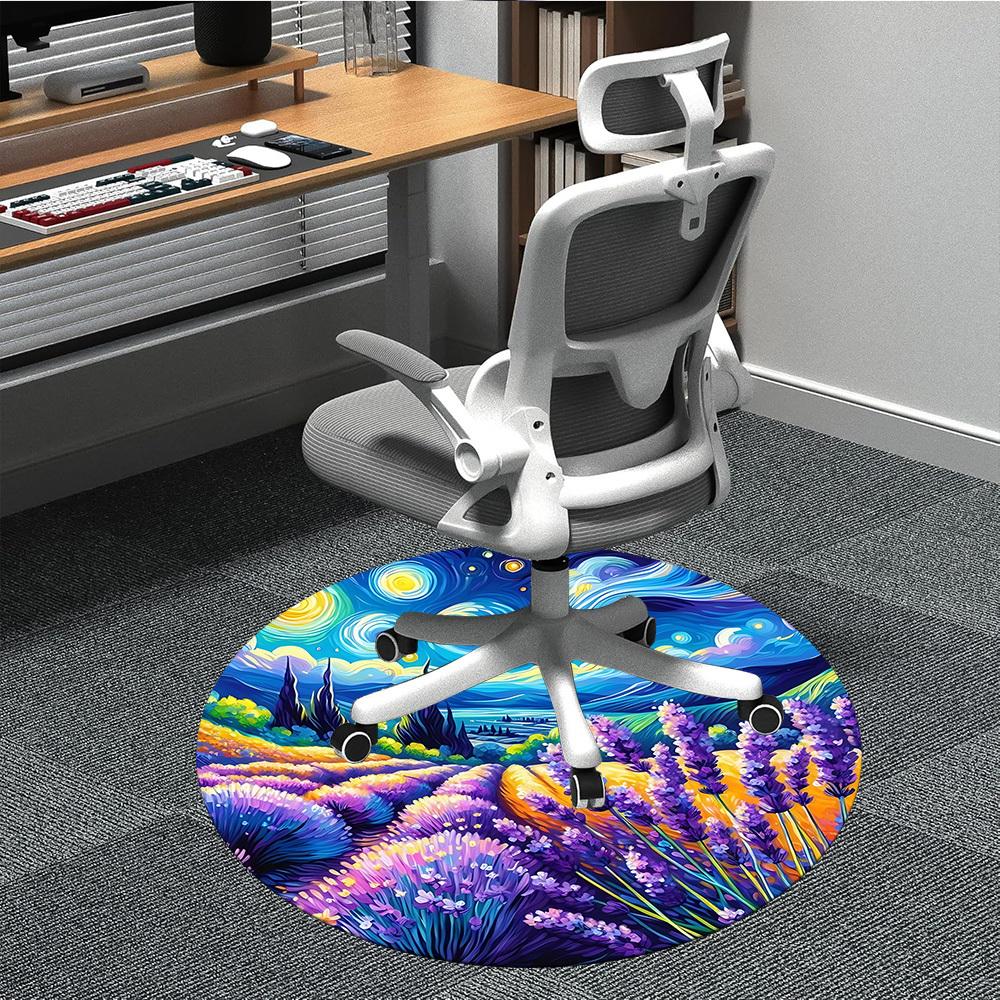 1pc Lavender Field Chair Carpet for Office, Non slip, Soft and Durable Office Rug