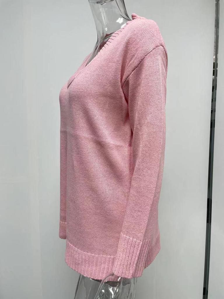 Модный женский свитер 2025 года осень и зима однотонный женский свитер с V-образным вырезом и длинным рукавом трикотажный топ трикотажная одежда джемпер базовый свитер пуловер