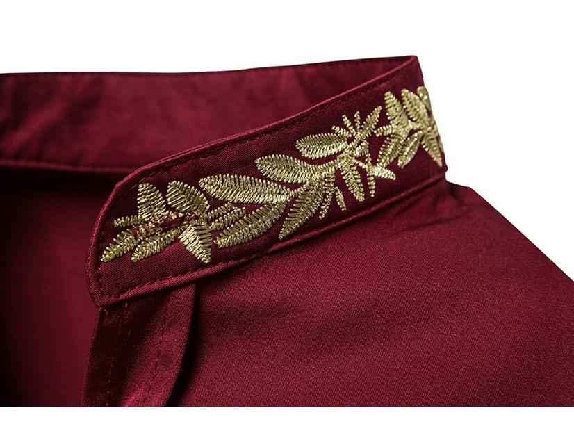 Мужская рубашка с вышивкой и длинным рукавом, европейский размер, воротник Генри