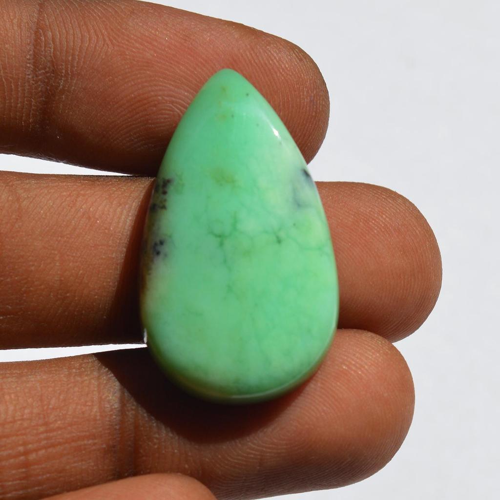 Кабошон из натурального драгоценного камня хризопраз - россыпью полудрагоценный камень 32 карата грушевидной формы 31x18 мм, Jewelry Craft Supply