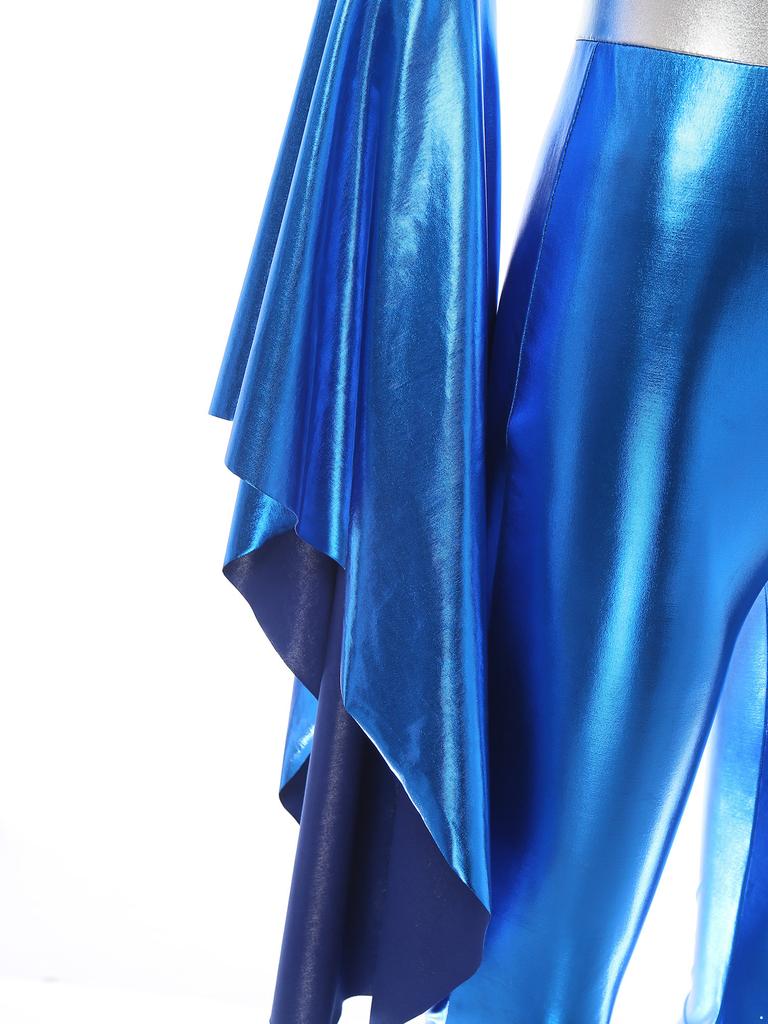 Женский костюм для косплея в стиле диско 70-х годов, карнавальный костюм для вечеринки в стиле рейв, металлический расклешенный комбинезон с длинными брюками, расклешенная джазовая танцевальная одежда