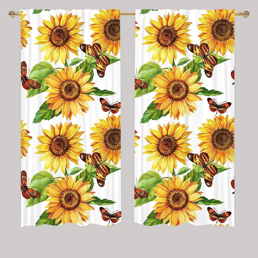 Spring White Floral Butterfly Curtain for Adult Children Bedroom Decoration Living Room Hanging Cloth Treatment Curtains