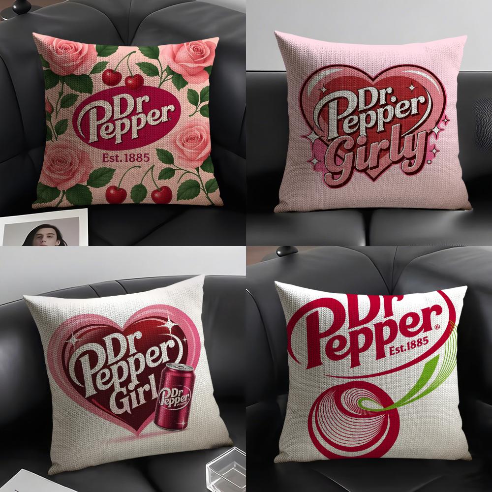 CCherry Drink DrPepperR BrandCushion Cover Natural Linen Organic Fabric DoubleSided Printing Sofa Home Decor Gift Pillow Case
