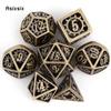 7 Pcs Yellow Wheel Gear Metal Dice Hollow Metal Polyhedral Dice Set Suitable for Role-Playing RPG  Board Game Card Game