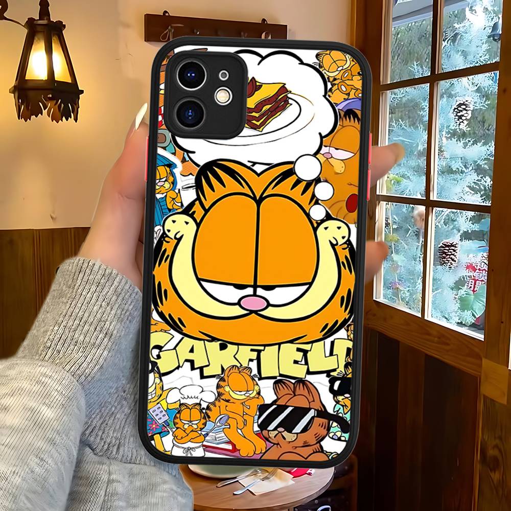 Милые Аниме G-Гарфилд Кот Матовые Силиконовые Чехлы Для Телефона Для IPhone 16 13 15 12 11 Pro Max Plus Для IPhone 14 15 Pro