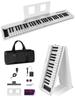 Electronic Piano 61 Keyboard Foldable Beginner Practice Lightweight Handheld Carrying Case with Pedals Dedicated Mat (White)