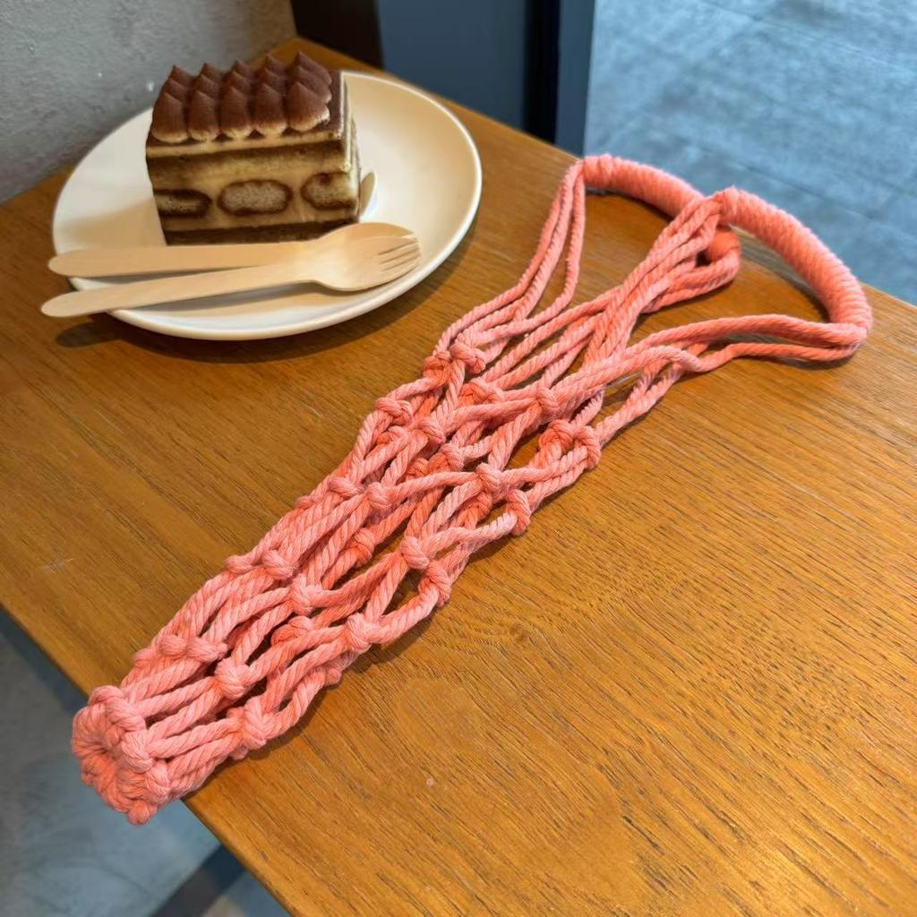 Portable Macrame Water Bottle Holder Hand Woven Cotton Rope Boho Cup Carrier for Coffee & Iced Drinks Outdoor Camping Supplies