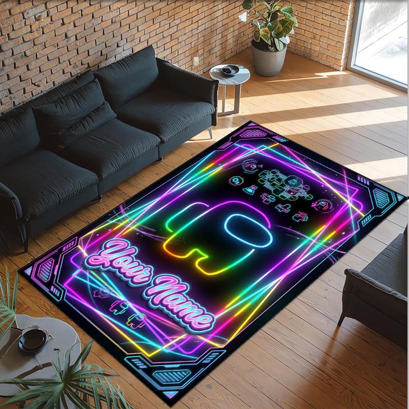 Personalized Crystal Velvet Carpet Custom Name Text,Among Us Anti Slip Area Rug For Home Decoration