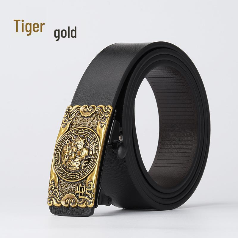 Chinese Zodiac Retro Men's Automatic Cowhide Leather Belt