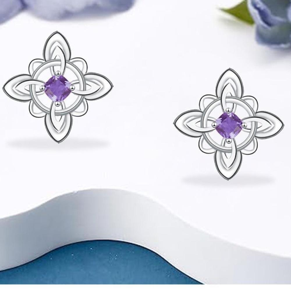 925 Silver Original Witches Knot Stud Earrings for Women Purple 5A Zircon Protection Amulet Earring Nudo De Bruja Jewelry