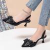 2025 New Pointed Thin Heels High Heels Large Size Bow Shallow Mouth Temperament Versatile Women's Single Shoes Small Size Women's Shoes