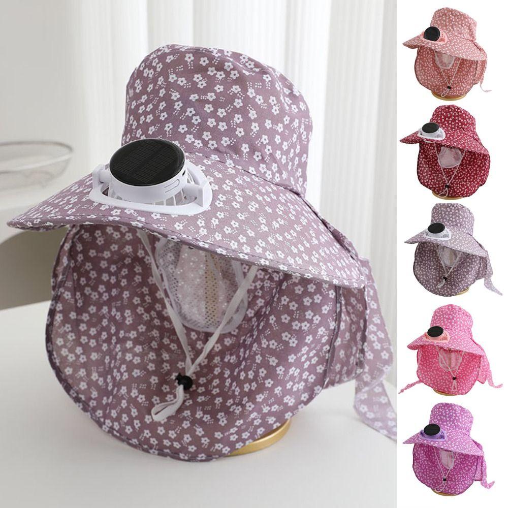 UV Protection Wide Brim Fan Hat Elastic Cooling Sunshade Hat Solar Fan Hat Camping