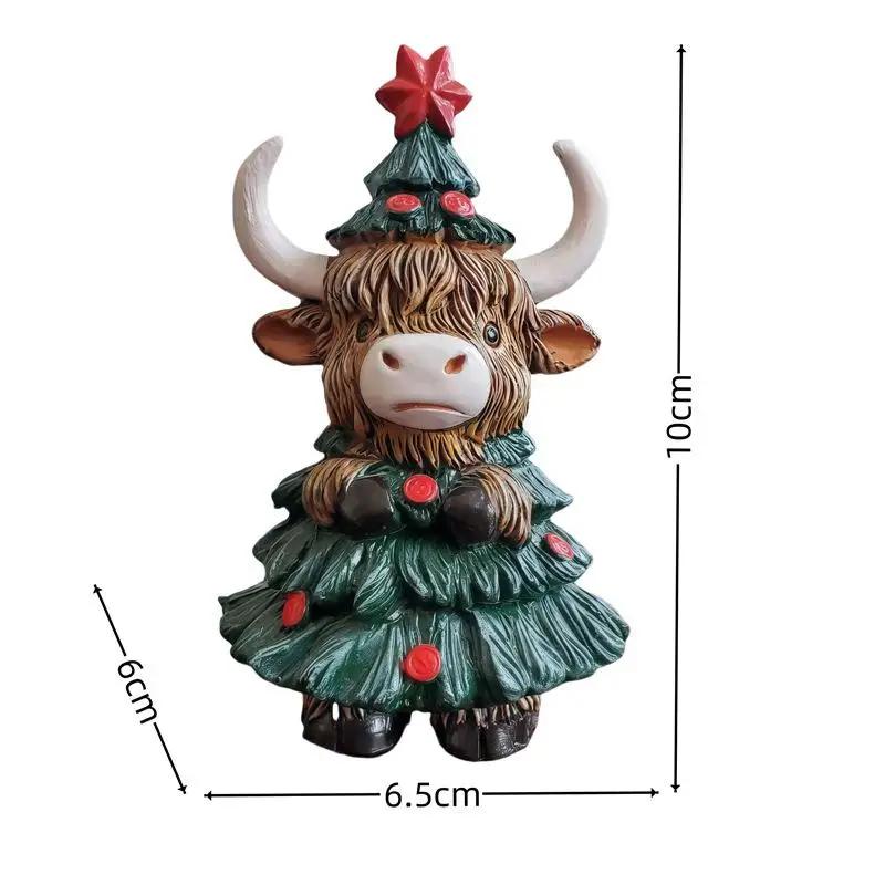 Cute Scottish Highland Cow Resin Figurine Adorable Home Decor Ornament for Halloween Christmas Desk Decoration Festive Gift