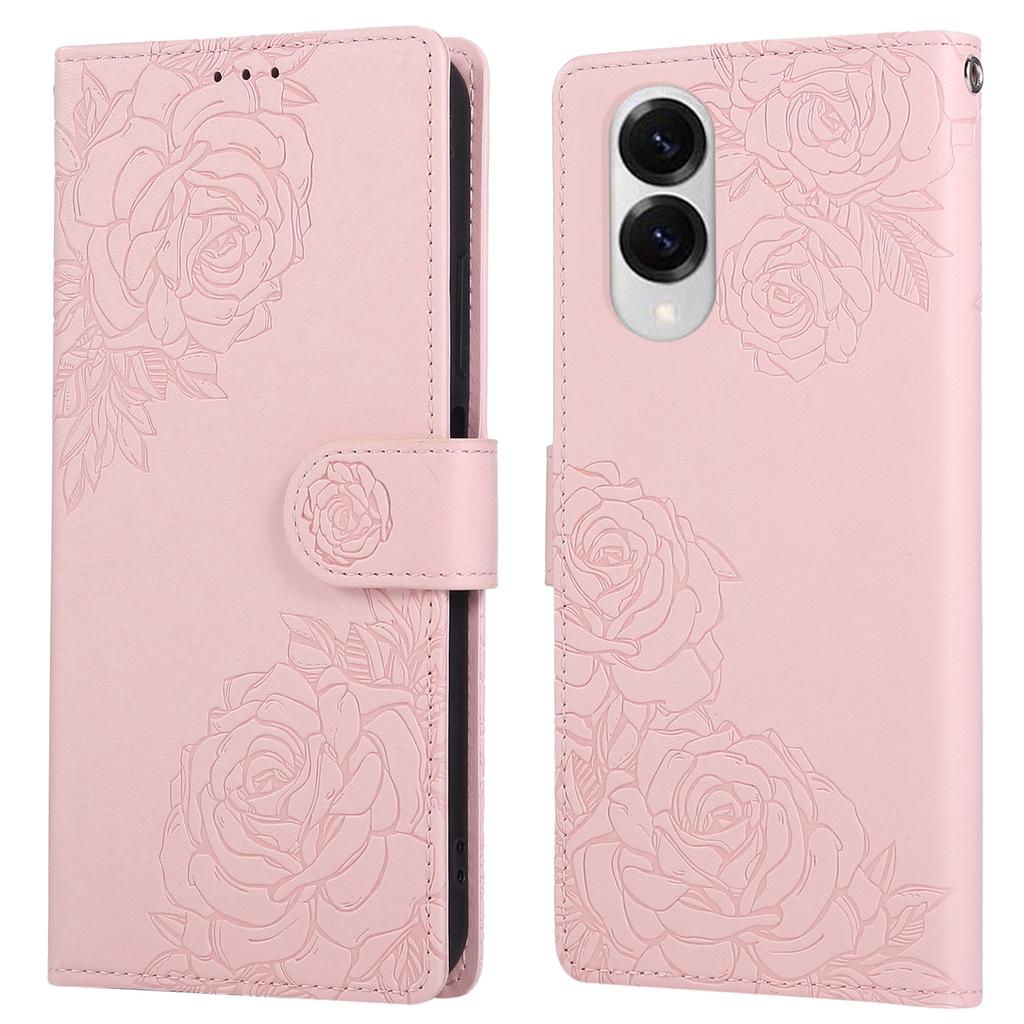 Для Samsung Galaxy S25 Чехол-книжка Edge из ПУ кожи с рисунком розы и 3 отделениями для карт