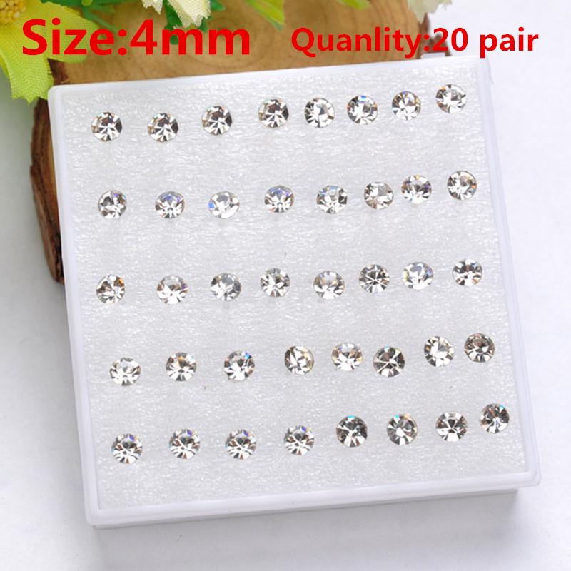 Модные разноцветные серьги для девочек, 20 пар в упаковке, серьги-гвоздики со стразами, модные милые женские серьги-гвоздики с кристаллами