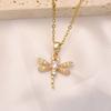 1 Piece Cute Dragonfly Zirconia Pendant Necklaces for Women Gold Color Stainless Steel Necklace Jewelry Party Accessories