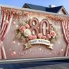 Элегантный баннер на 80-летие - полиэфирное волокно, цифровой дизайн в розовом золоте и с бриллиантами, украшение для вечеринки по случаю дня рождения