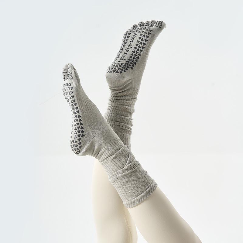 Двухцелевые нескользящие сверхдлинные хлопковые высокие женские носки для йоги с пятью пальцами