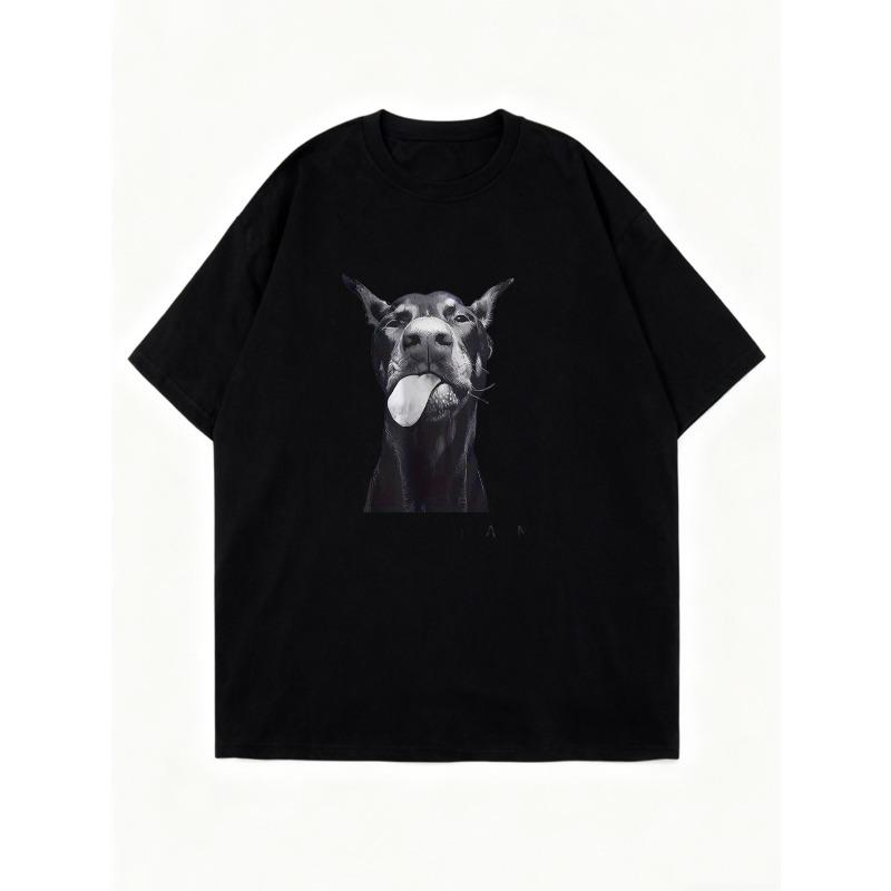 Футболка оверсайз с принтом морды черной собаки, повседневная одежда для женщин, летний уличный стиль, модный топ