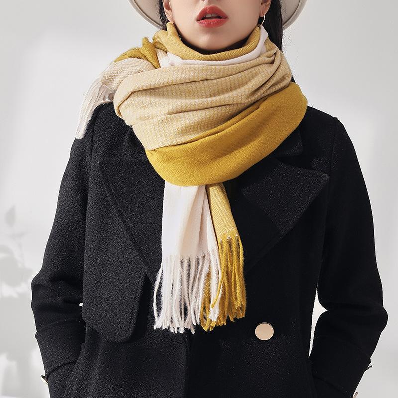 Imitation Cashmere Scarf Sweet Solid Color Fringed Scarf Women's 2025 Winter New Extended Fashion Warm Shawl