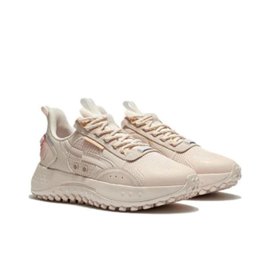 Li Ning CF Moon Shadow Fabric Leather Sports Shock Absorbing Non-Slip Wear-Stick Low-Top Casual Shoes Women sneakers Matte-White AGLR158-4