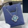 Micro-inlaid Loop Series Blue Diamond Four-leaf Clover Hollow Necklace for Women Versatile and High-end