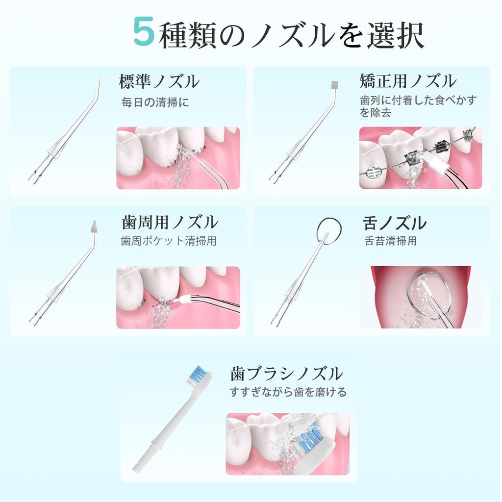Ирригатор полости рта, струйная мойка с 5 насадками, 4 режима потока воды, резервуар 300 мл, USB-перезаряжаемый, водонепроницаемый IPX7