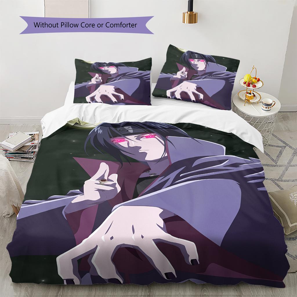 Постельное белье с узором Итачи Учиха из аниме Наруто, домашний декор, подарок на день рождения (1 пододеяльник + 2 наволочки, без наполнителя)