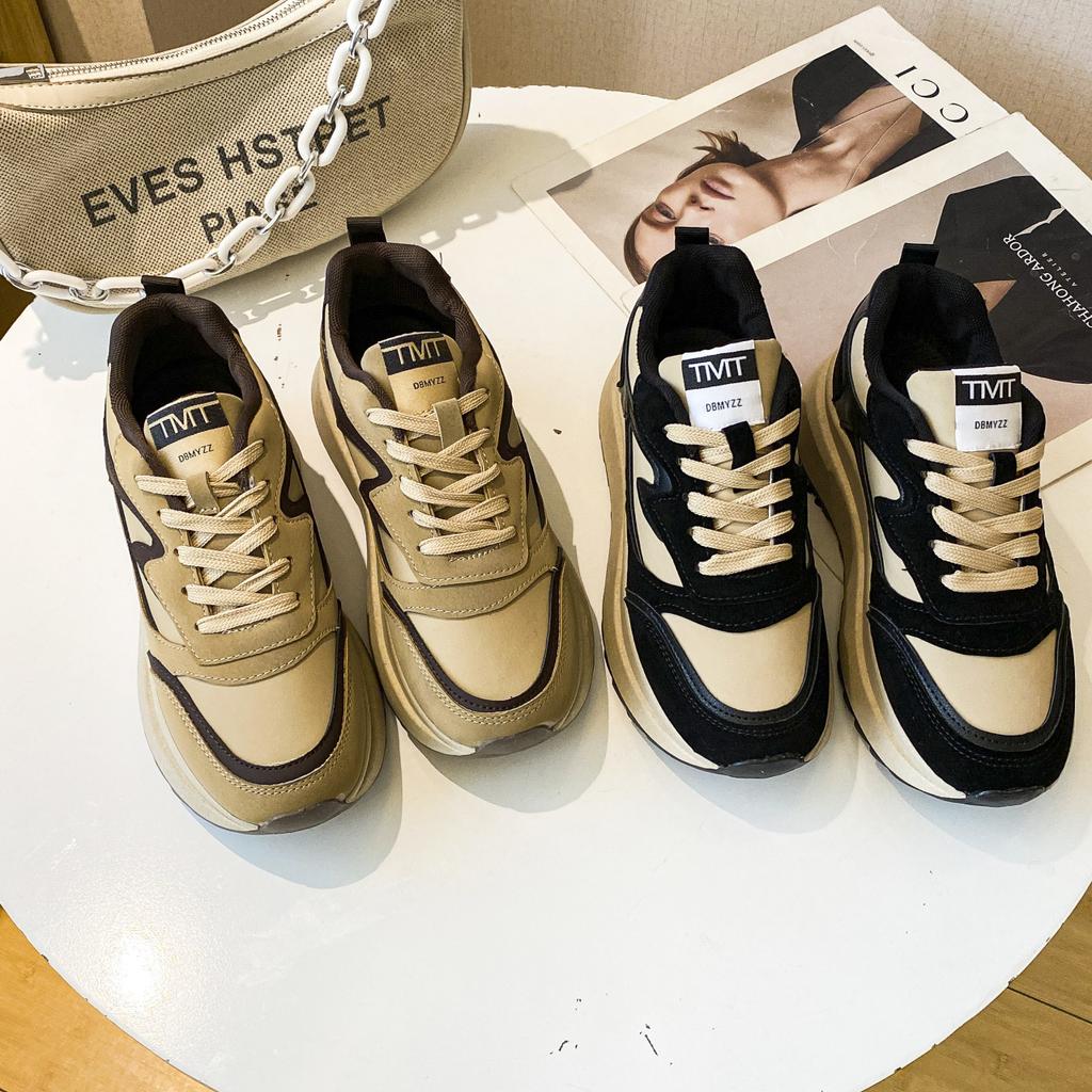 New Sneakers Women Spring New Thick-soled Round Toe Platform Womens Shoes Fashion Breathable Lace Casual Lady Shoes