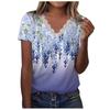 Women Casual Loose Shirts V Neck Short Sleeve Flower Print Lace Tops T-shirts Tee